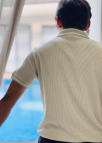 Ice Blue Waffle Zipper Polo