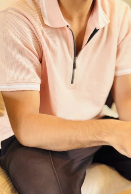 Ash Rose Waffle Zipper Polo